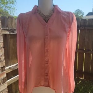 Sheer High-Low Long Sleeve Top